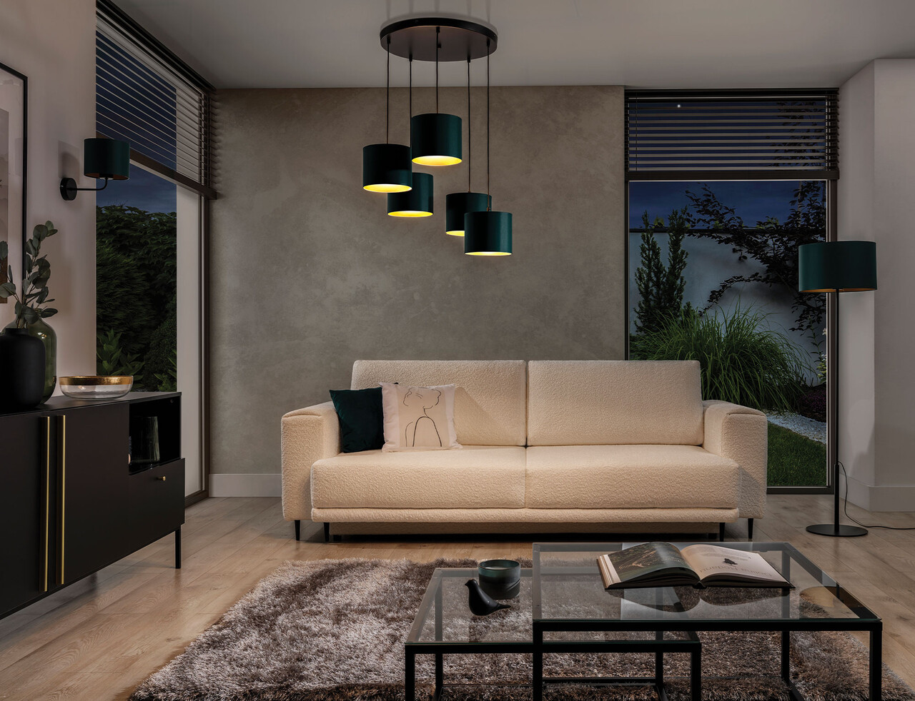 Lustra ELTAP, Vespillo, 58x115 cm, 5xE27, 15W, otel/PVC, verde/auriu - imagine 6